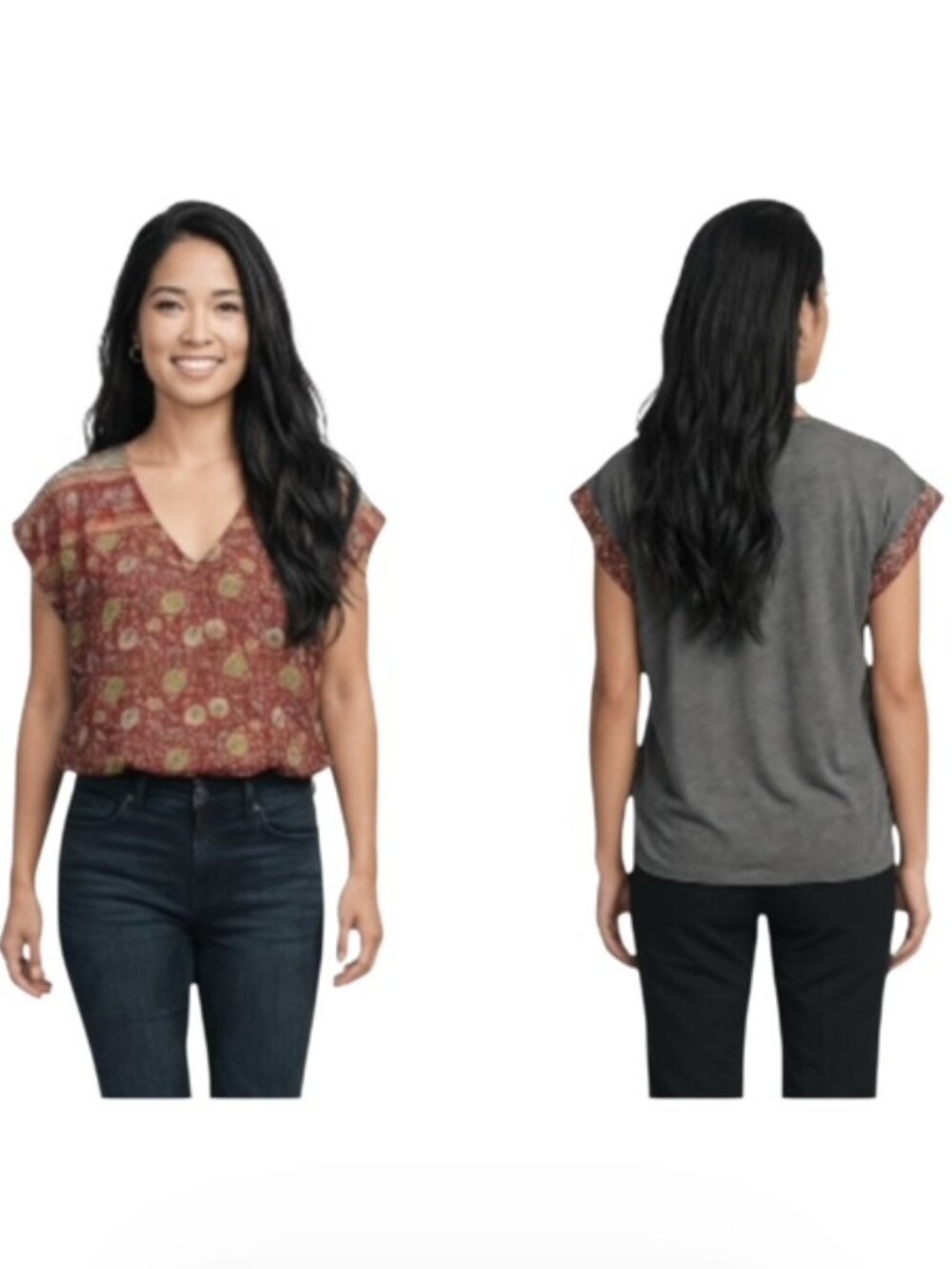 Tiny Anthropologie Medium  Capped Sleeve Floral Silk Mixed Media Shirt Blouse